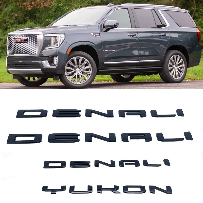 4Pcs Gloss Door Rear DENALI Emblem Letters 2021-2024 Fit For Yukon / Yukon XL