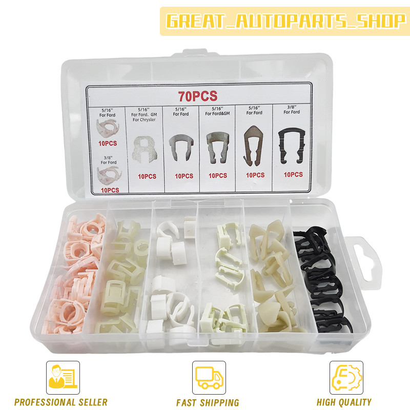 70 Pcs Fuel Line Retainer Clip Size Assortment Fit For Chrysler Ford