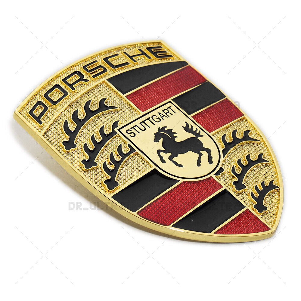 1Pcs Front Hood Crest Gold Edition Badge Emblem For 911 Cayenne Boxster Cayman