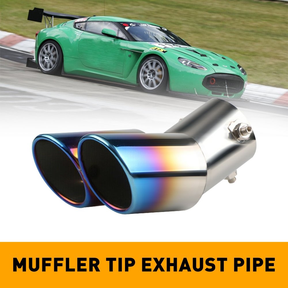 Car Exhaust Tip 2.5″ Inlet Blue/Silver Coated Stainless Steel Muffler Pipe Bolt
