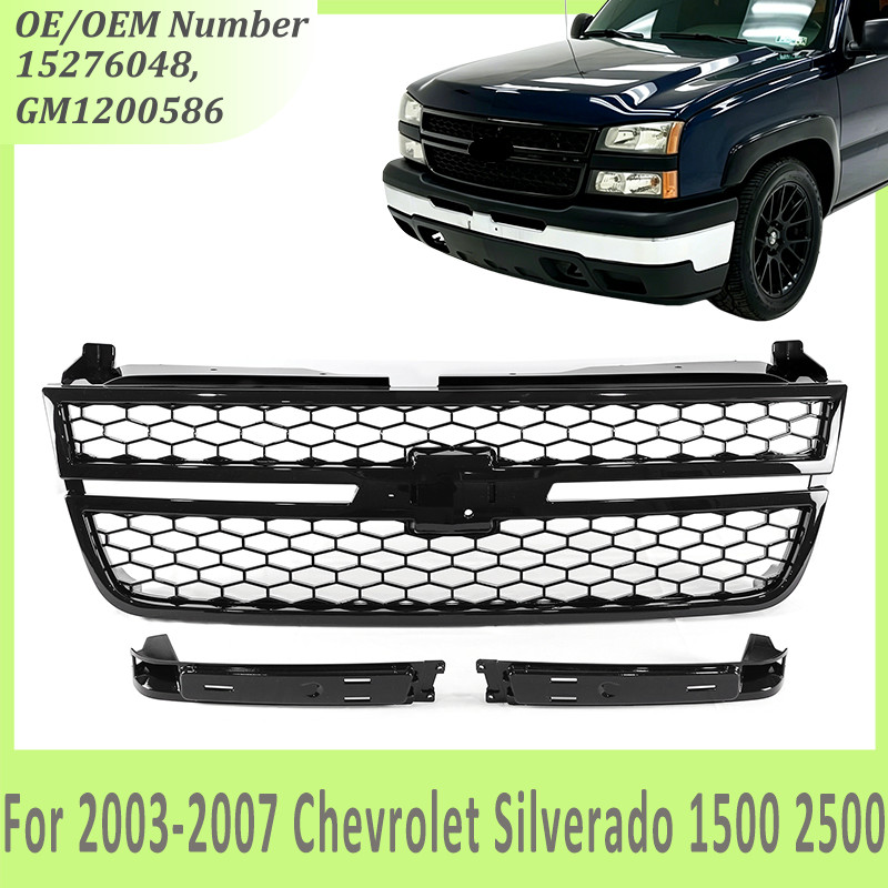 Front Grille Assembly Gloss Black For 2003-2007 Chevrolet Silverado 1500 2500