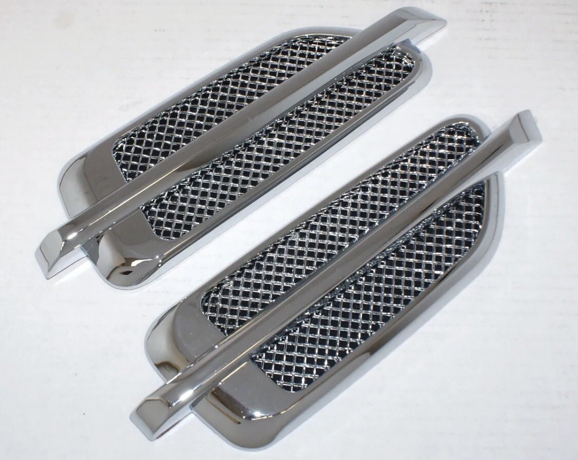 SET OF 2 CADILLAC ESCALADE STYLE UNIVERSAL SILVER CHROME FRONT FENDER VENTS