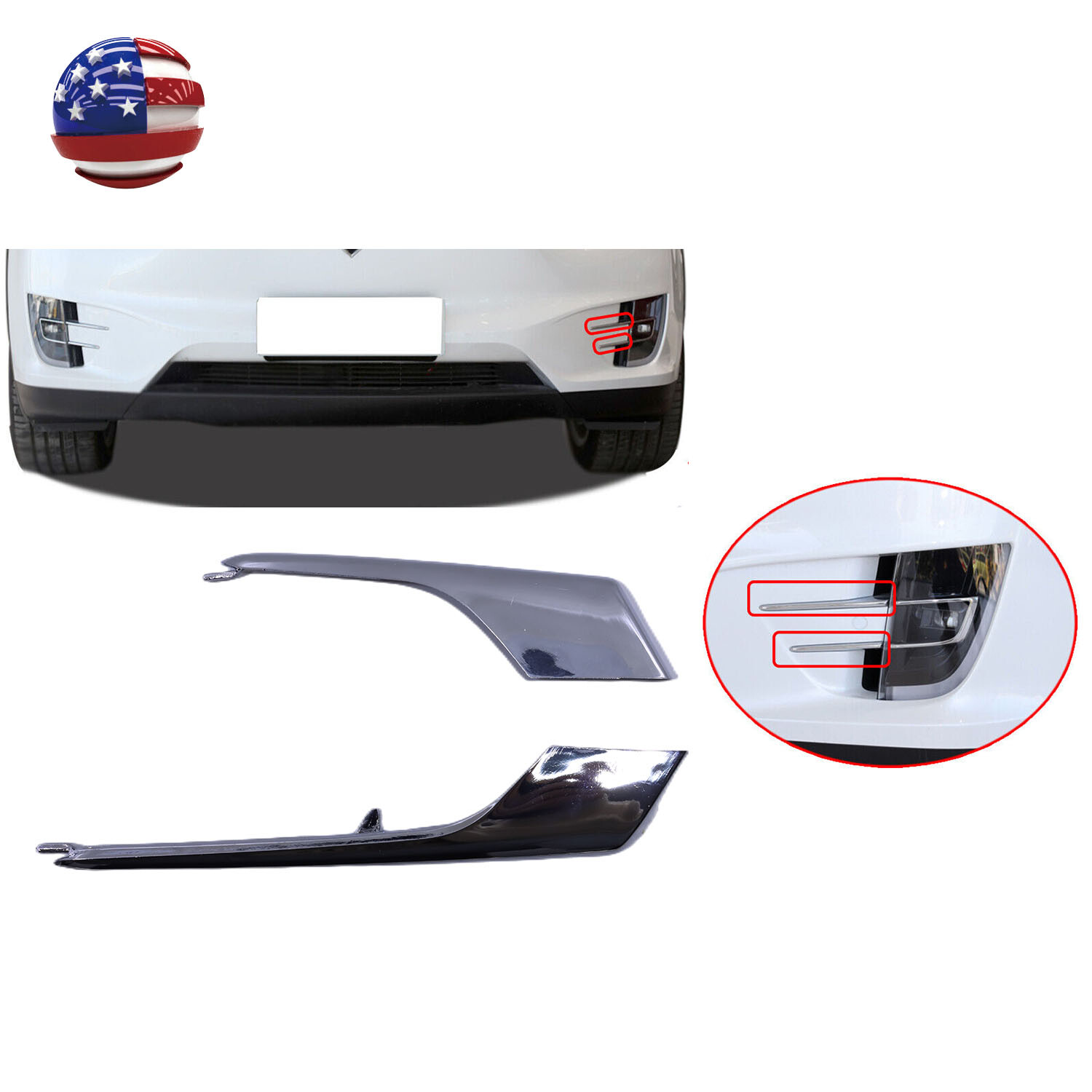 2Pcs Front Left Lower & Upper Fog Light Molding Strip Trim for Tesla Model X