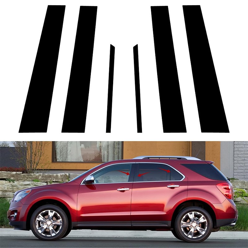 6pcs Glossy Black Polycarbonate Window Pillar Posts For Chevy Equinox 2010-2017