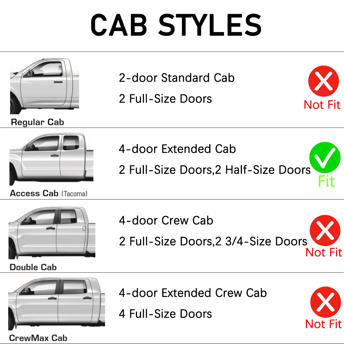 Tape-on Smoke Window Visor Rain Guard for 2005-2015 Toyota Tacoma Access Cab