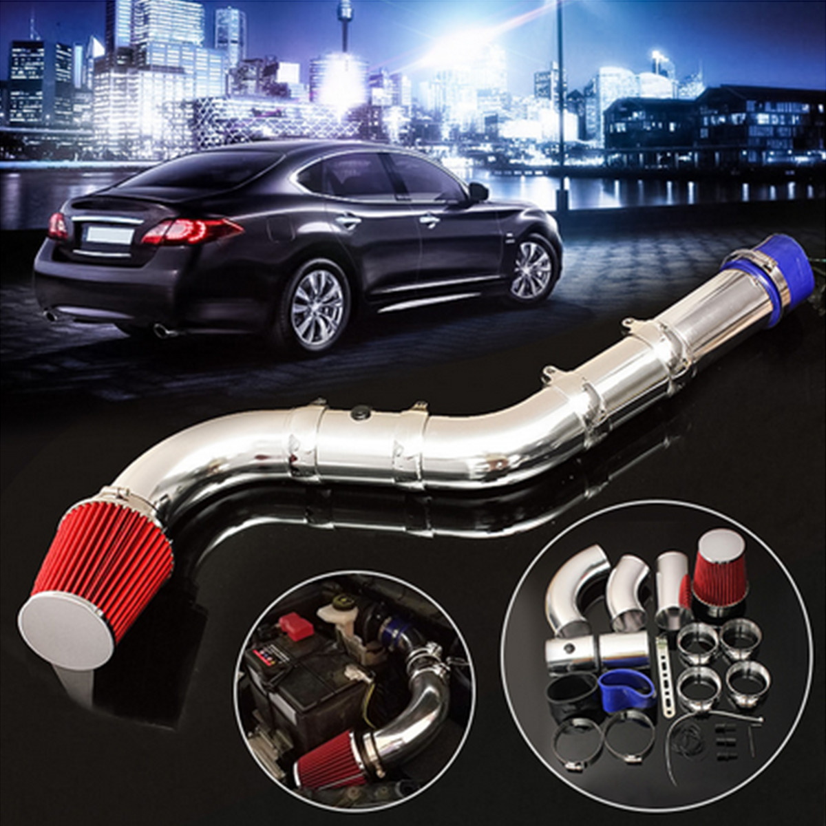 3inch Performance Cold Air Filter Feed Induction Intake Pipe Hose Kit Universal