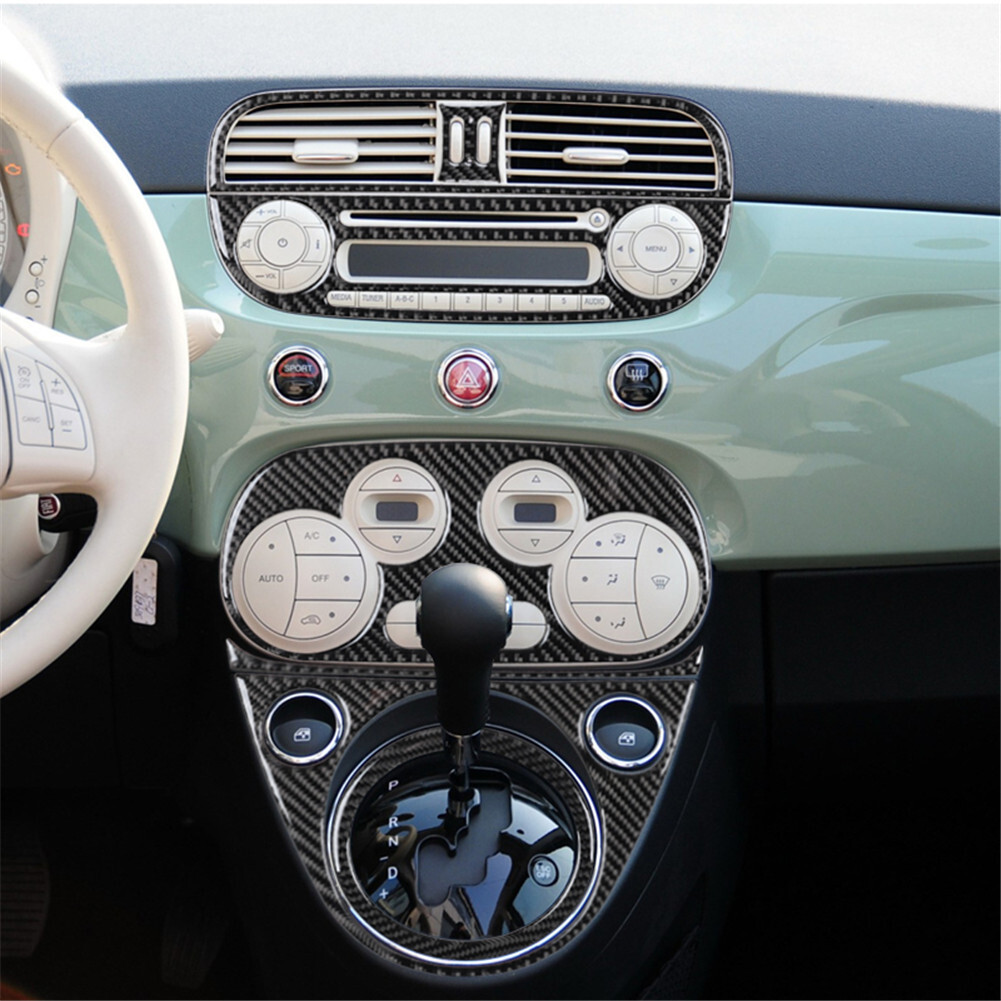 11pcs For Fiat 500 Carbon Fiber Center Gear Shift CD Console Interior Trim Set B
