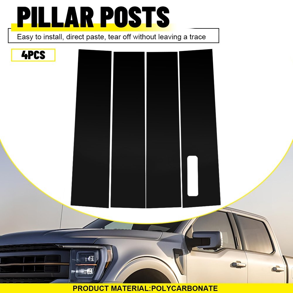 Black Cover For Ford F150 2015-2021 4Pcs Door Window Trim Pillar Posts w/Hole