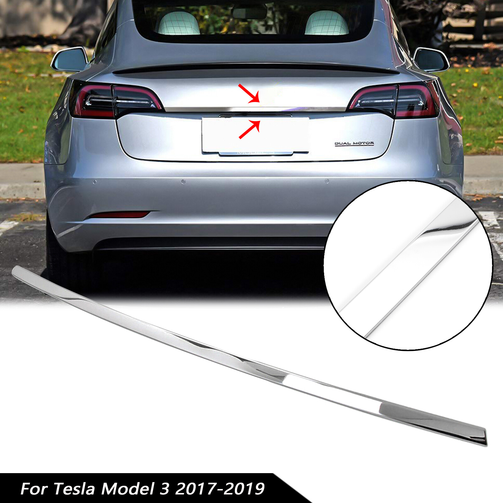 Stainless Rear Trunk Lid Moulding Cover Trim Guard for Tesla Model 3 2017-2023