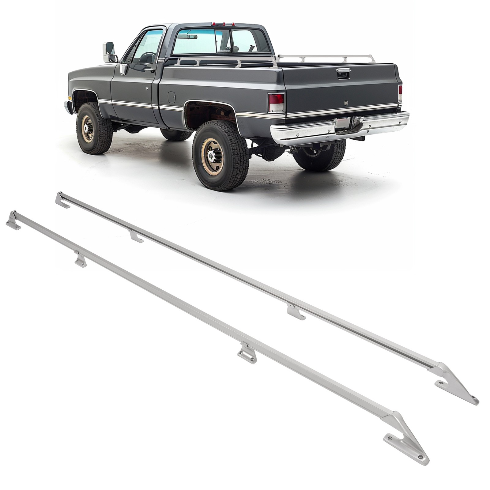 Truck Bed Rails For 1967-1991 Chevy GMC Heavy Duty Long Bed Trucks Chrome