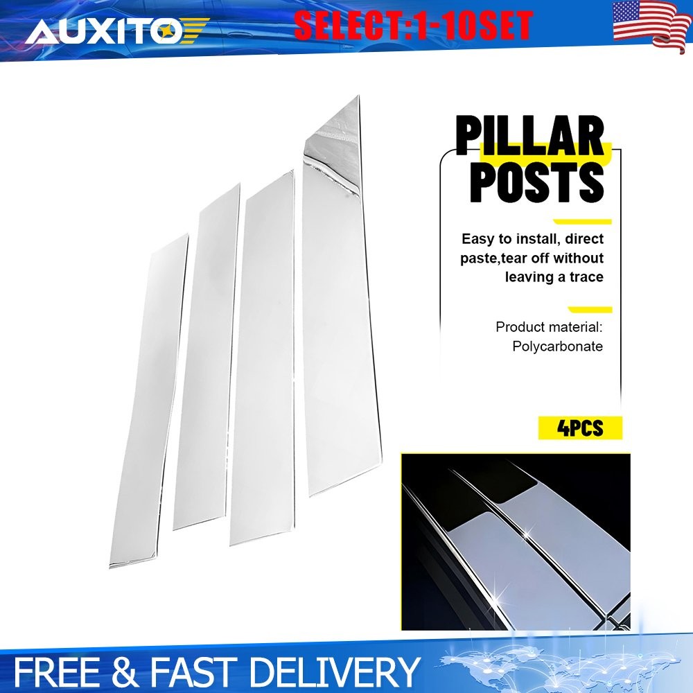 Window Pillar Covers For Ford F-150 2015-2021 SuperCab SuperCrew Chrome 4-40X
