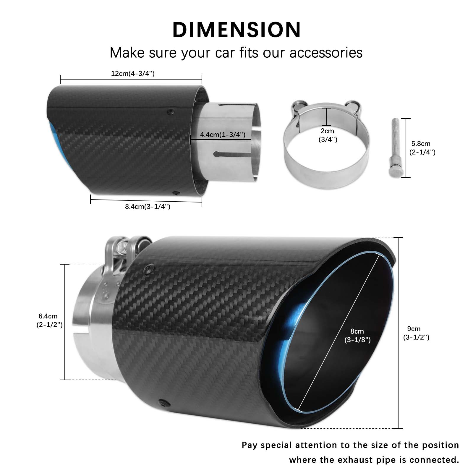 Real Carbon Fiber Exhaust Tip 2.5″In 3.5″ Out Stainless Steel For Toyota Corolla