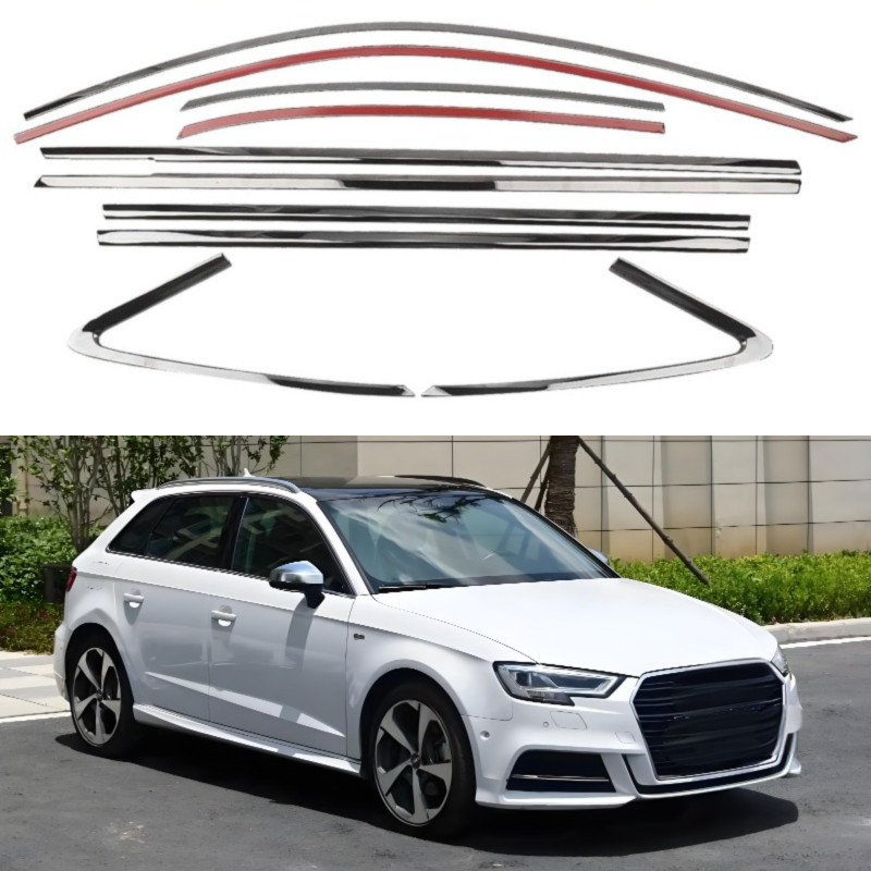 10PCS Stainless Car Window Trim Strip Cover Trims Fit For 15-20 Audi A3 S3 Sedan