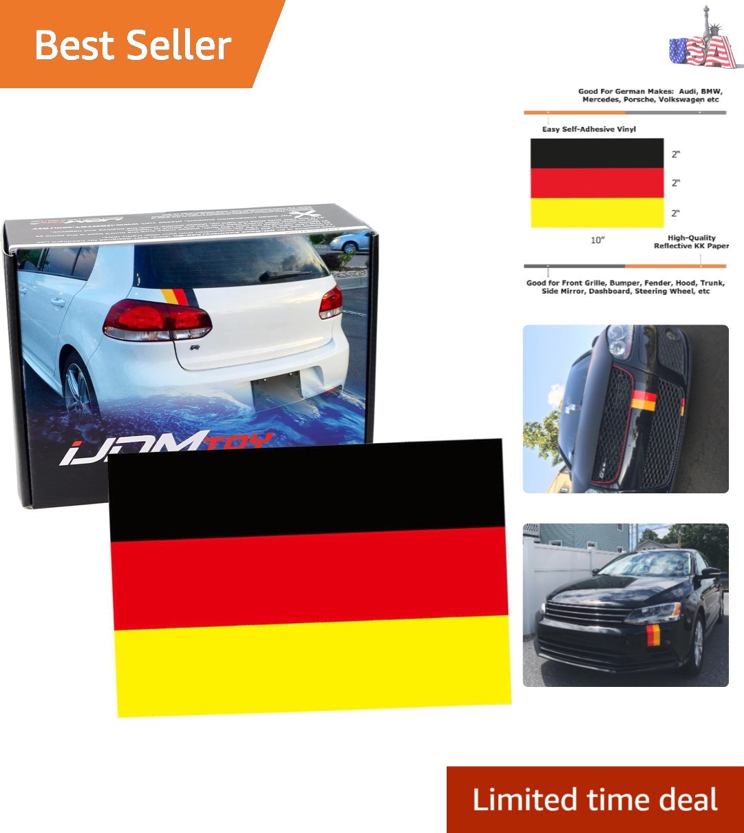 Compatible with Euro/German Cars 10×6 Inches Flag Black/Red/Yellow Color Str…