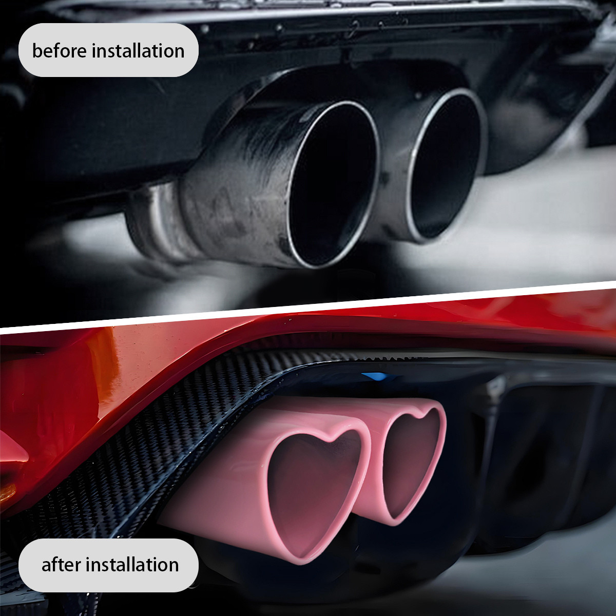 OtpOutopa Heart-Shaped 2.5 inch Inlet Dual Exhaust Muffler Tip Angle Cut,Pink