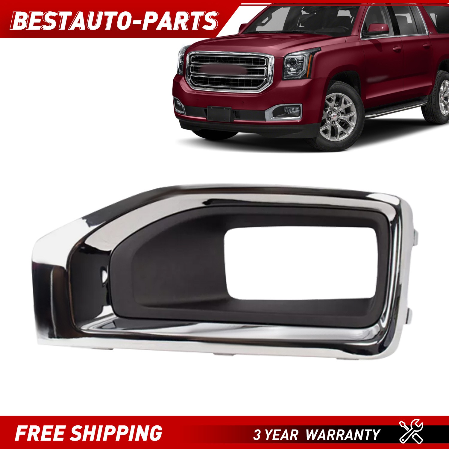 For GMC Yukon XL 2015-2020 Driver Side LH 22936426 Fog Light Chrome Trim Cover