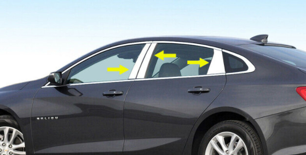 For 16-24 Chevrolet Malibu 6PC Stainless Steel Chrome Pillar Post Trim Molding