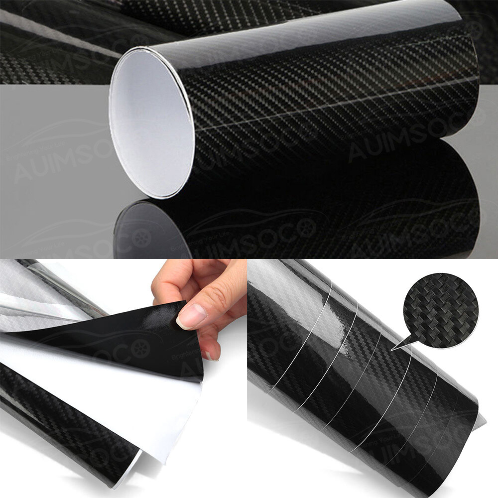 30*152cm 7D Premium Hi Gloss Black Carbon Fiber Vinyl Wrap Bubble Free Releas