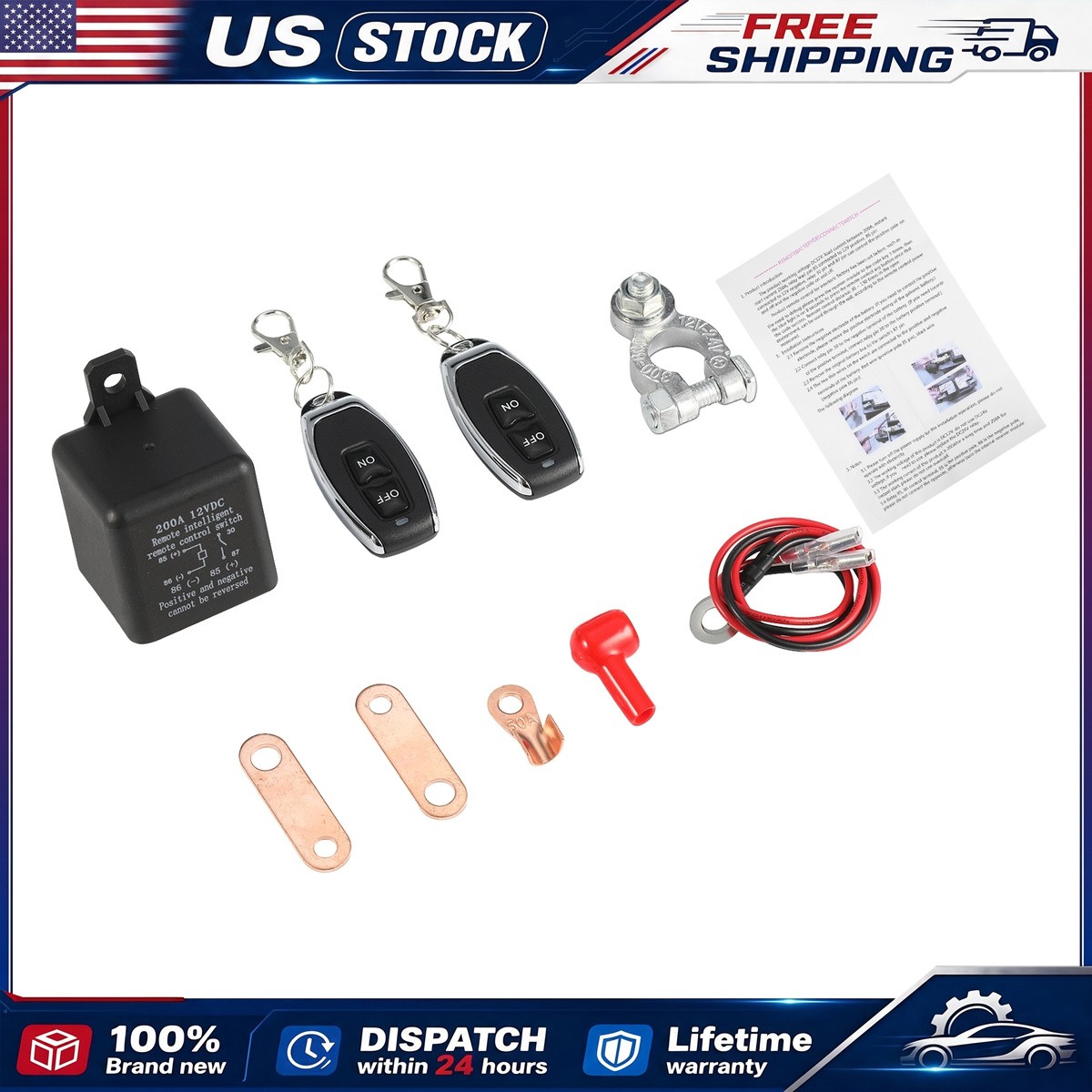 12V 200A Wireless Dual Remote Car Battery Disconnect Switch Latching Relay