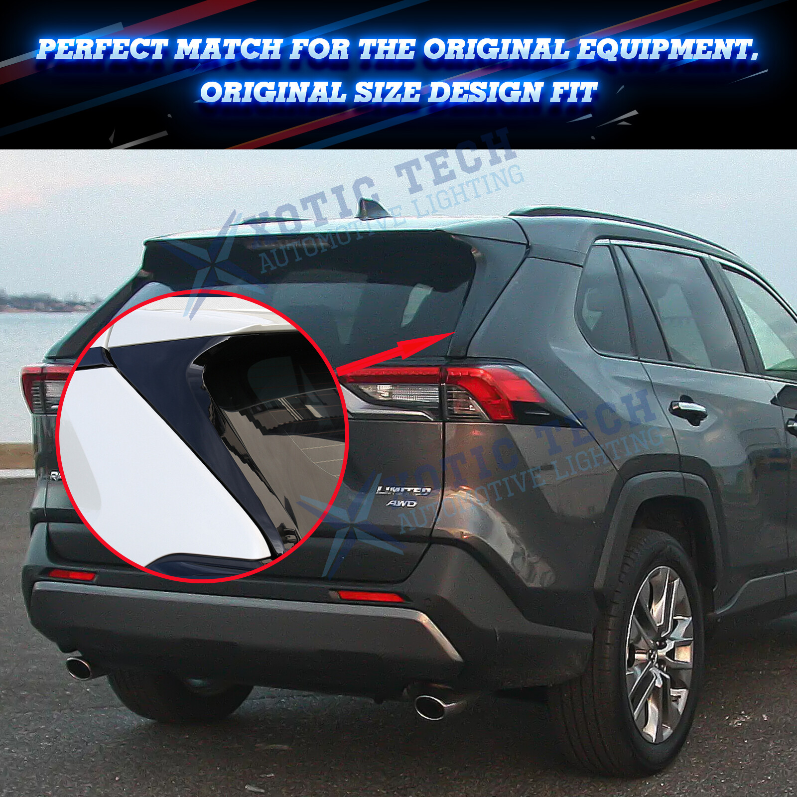 JDM Glossy Black Rear Window Sill C Pillar Cover Trim For Toyota RAV4 2019-2024