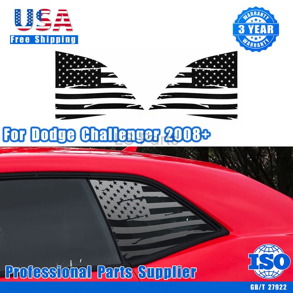 2x Distressed USA Flag Rear Window Decal Sticker For Dodge Challenger 2008-2023