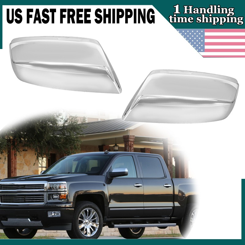 Fits 2014~2018 Chevy Silverado / GMC Sierra CHROME Top Half Mirror Covers Cap 2X