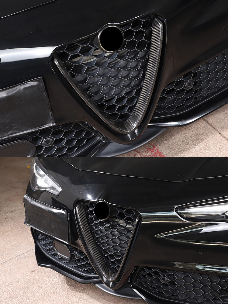 FOR 2017-22 ALFA ROMEO GIULIA BASE CARBON FIBER FRONT V SHAPE GRILLE COVER TRIM