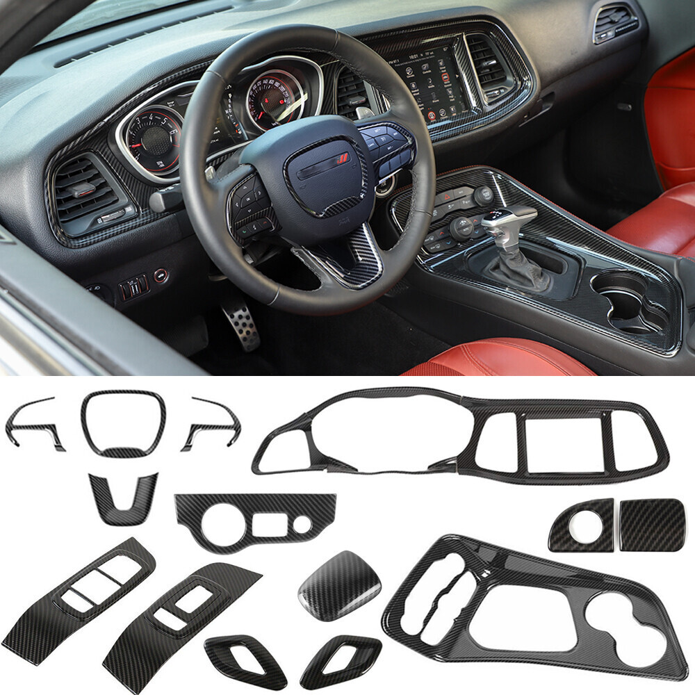 17PCS Center Decor Cover For Dodge Challenger 2015-2023 Carbon Fiber Accessories