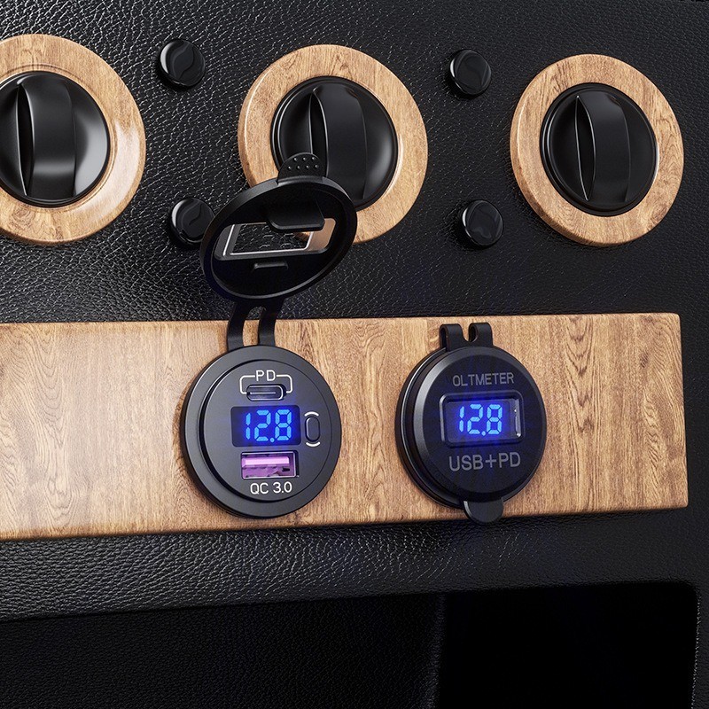 12V QC3.0 Dual USB Car Fast Charger Socket Power Outlet LED Voltmeter Waterproof