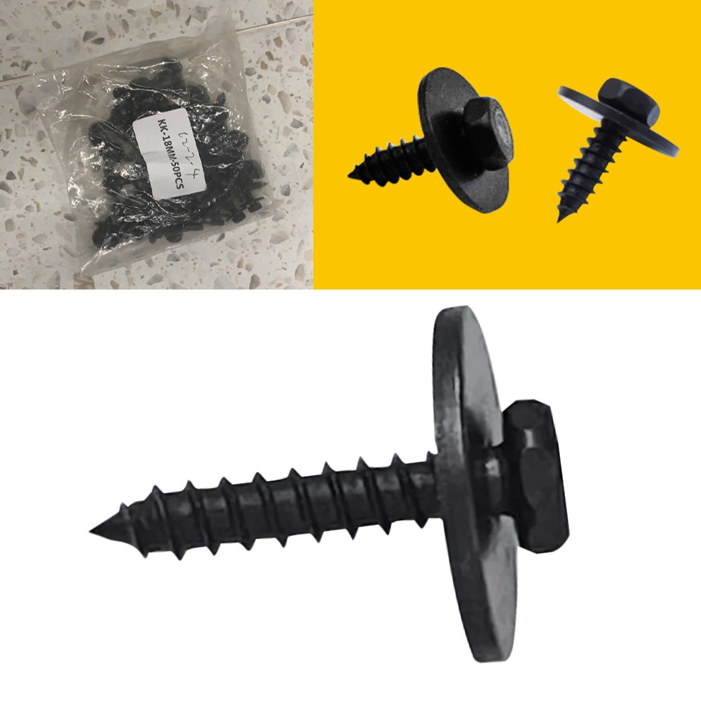 50*Car Screw Fender Liner Body Bumper Cover Shield Splash Bolt Metal Black Screw