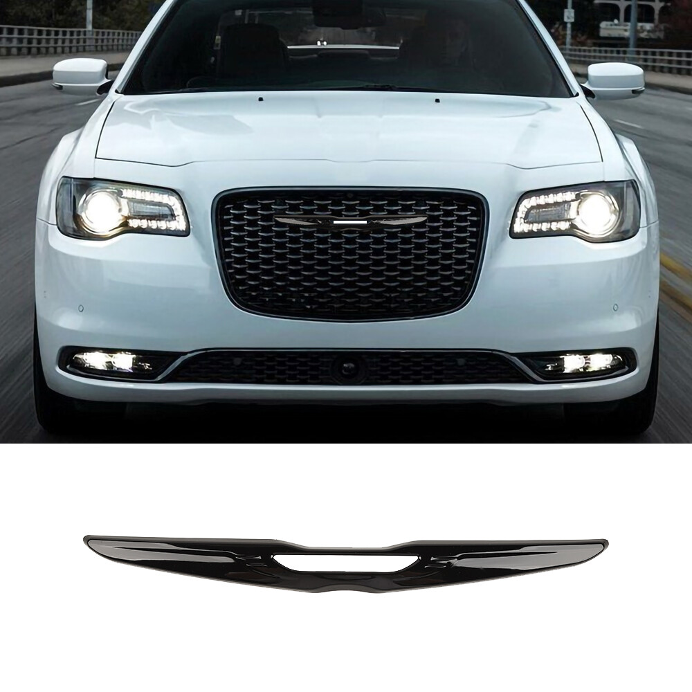 Front Bumper Center Grille Emblem Cover Trim For Chrysler 300 15-23 Glossy Black