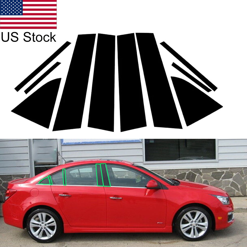 10pcs Glossy Black Pillar Posts Window Trim Covers For 2011-2015 Chevrolet Cruze