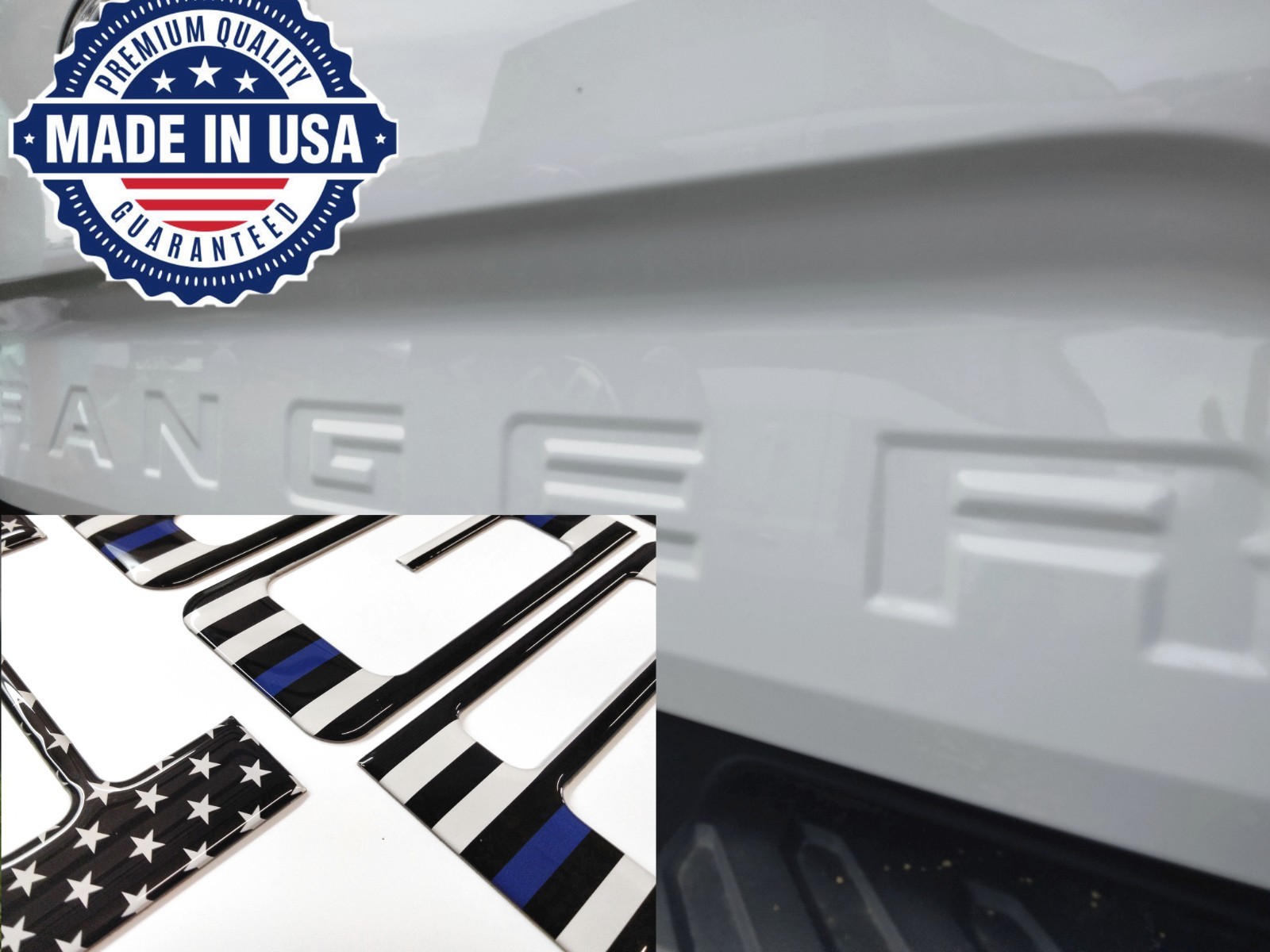 COMPATIBLE WITH 24 25 2026 US BLACK FLAG BLUE LINE DOMED RAISED TAILGATE LETTERS