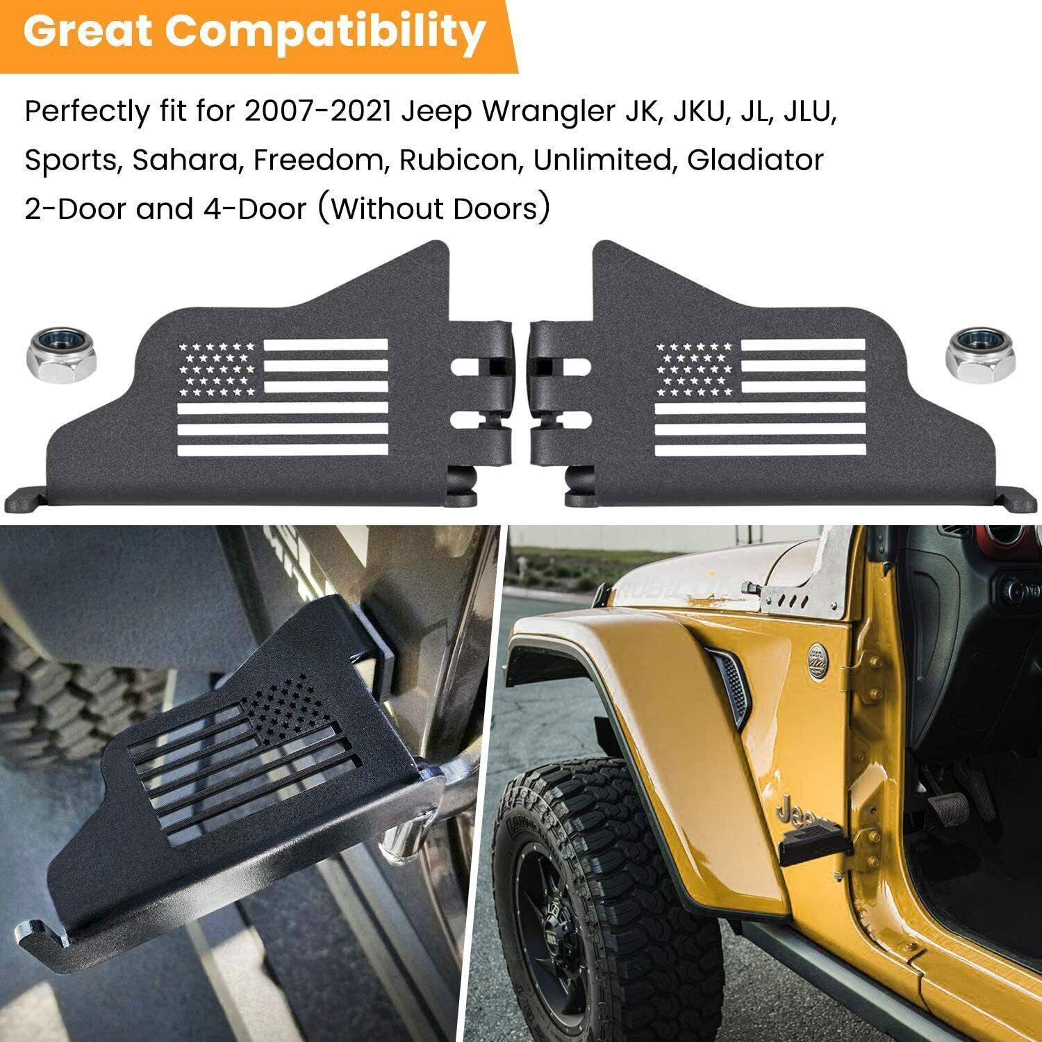 Front Door Metal Rest Pedals Foot Pegs For 2007-2022 Jeep Wrangler JK JKU JL JLU