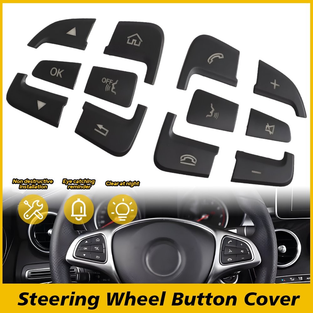 Black Silver Steering Wheel Button Cover For 2015-2025 Benz A B C GLA GLS GLE