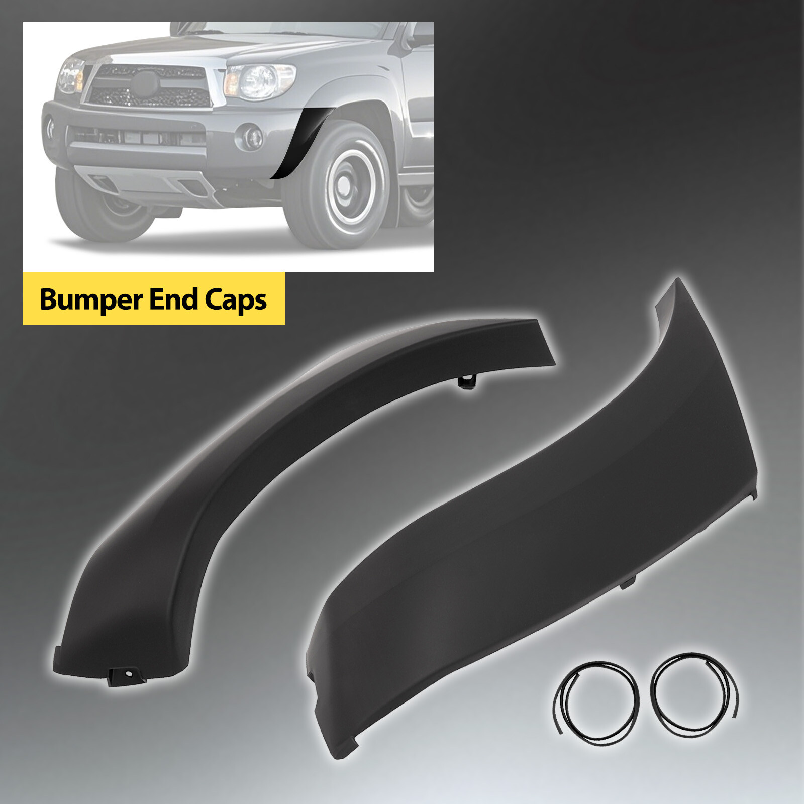 For Toyota Tacoma 2005-2011 2PCS Front Painted Black Bumper End Caps Cover