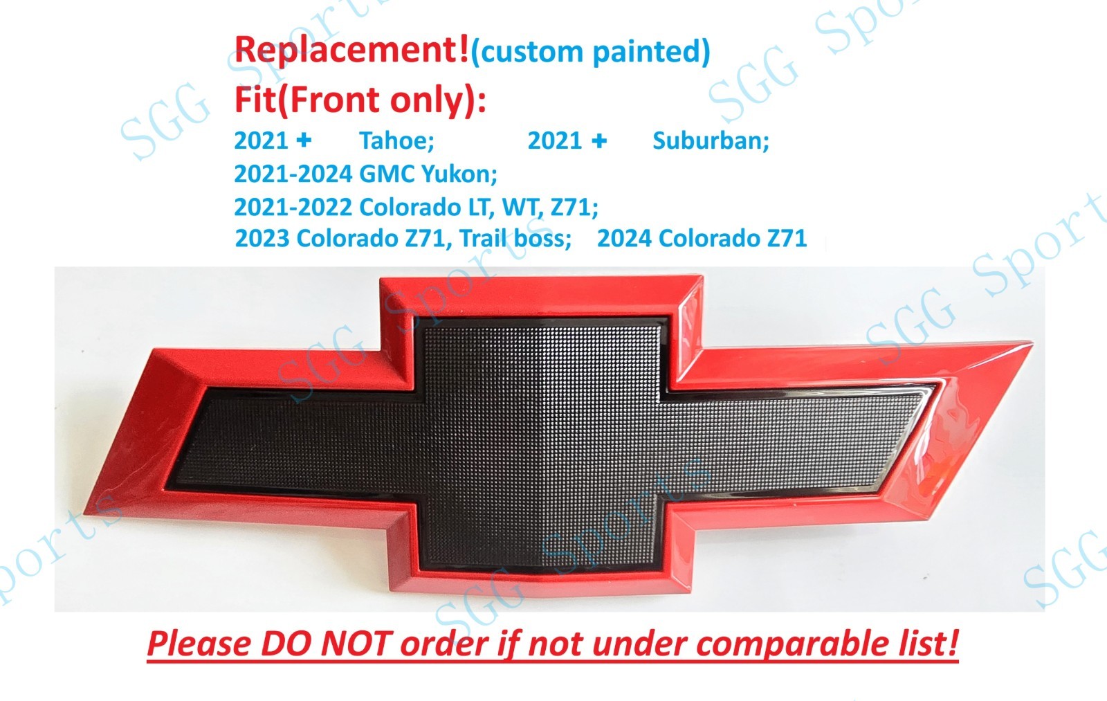 Front Grille Bowtie Emblem Gloss Red Black 2021+ Tahoe Suburban 2021+ Colorado