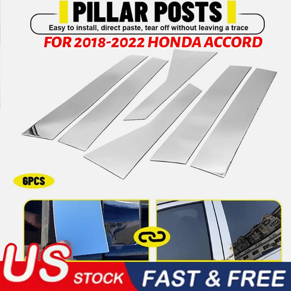 Pillar Post for Honda Accord 2018-2022 Door Window Trim Cover 6pcs Chrome