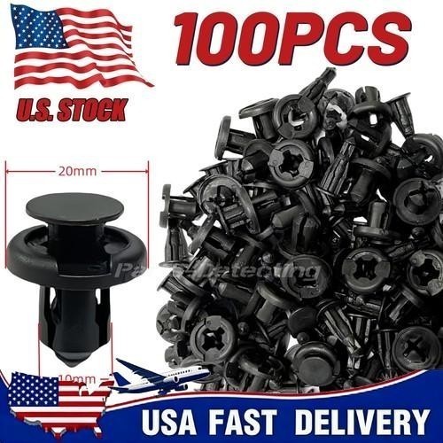 USA+100Pcs Bumper Clips HoodFender Push Rivets Retainer Fasteners For Honda