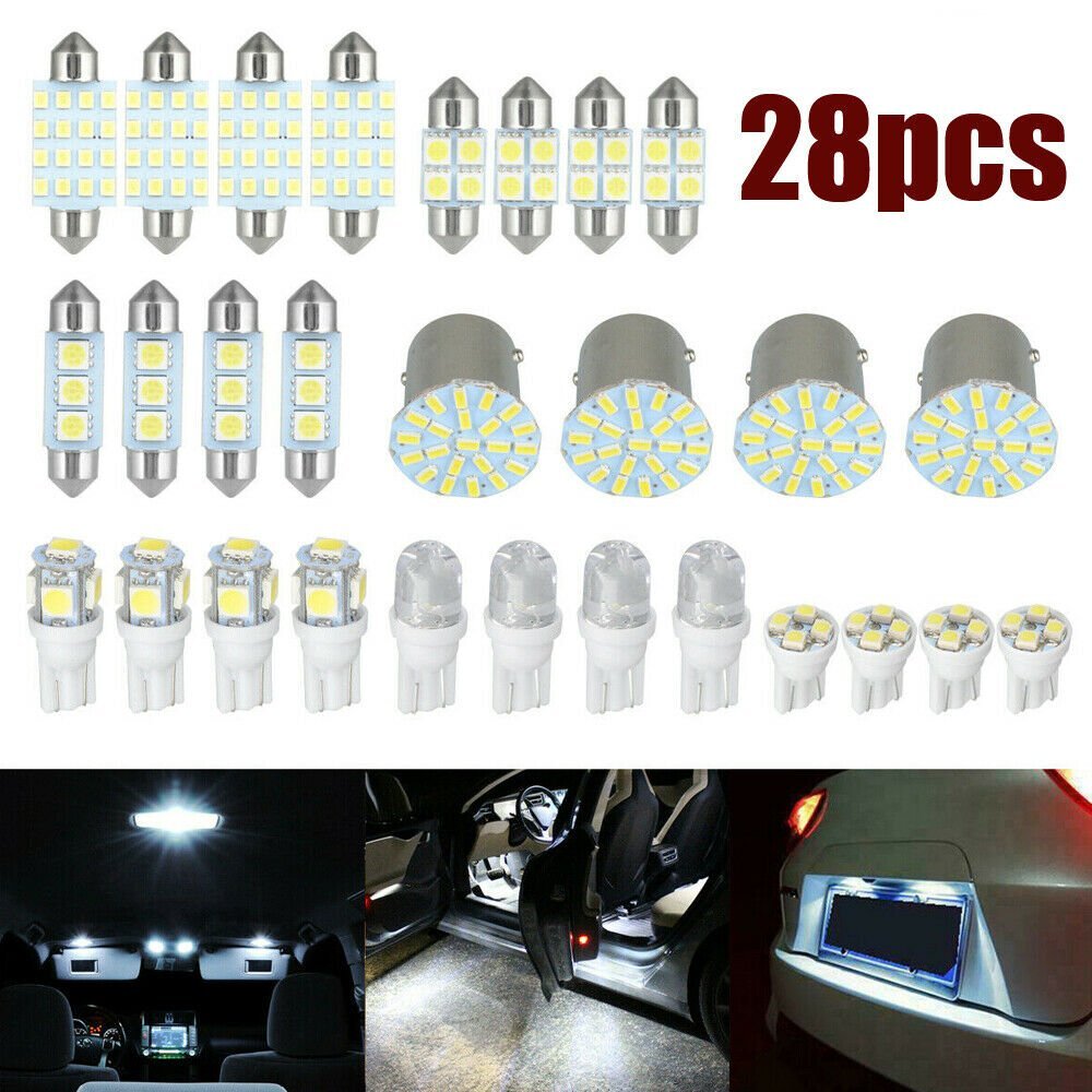 28x White LED Interior Package Kit For T10 31 36mm Map Dome License Plate Lights