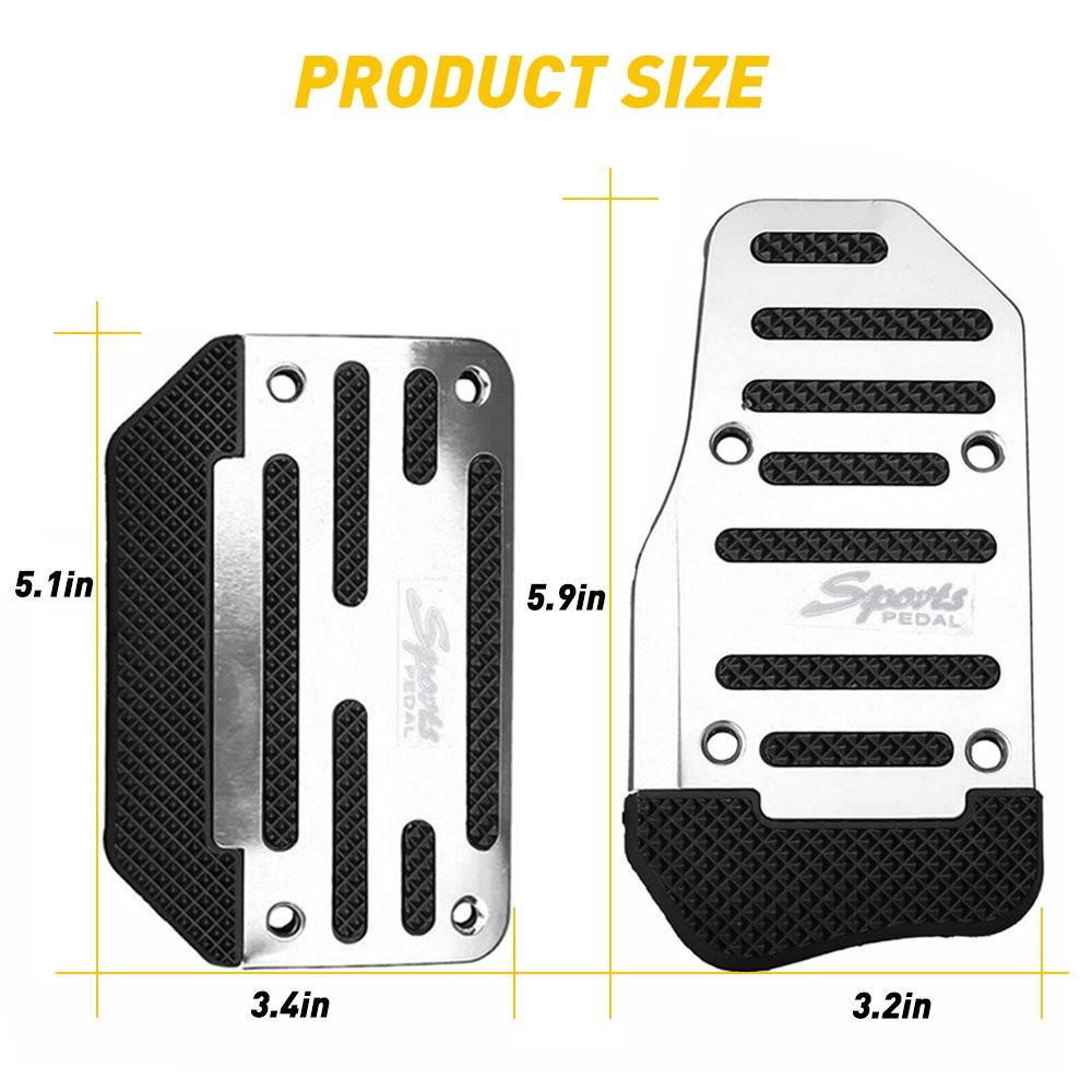 Silver Car Non-Slip Automatic Gas Brake Foot Pedal Pad Cover Set Universal EOA