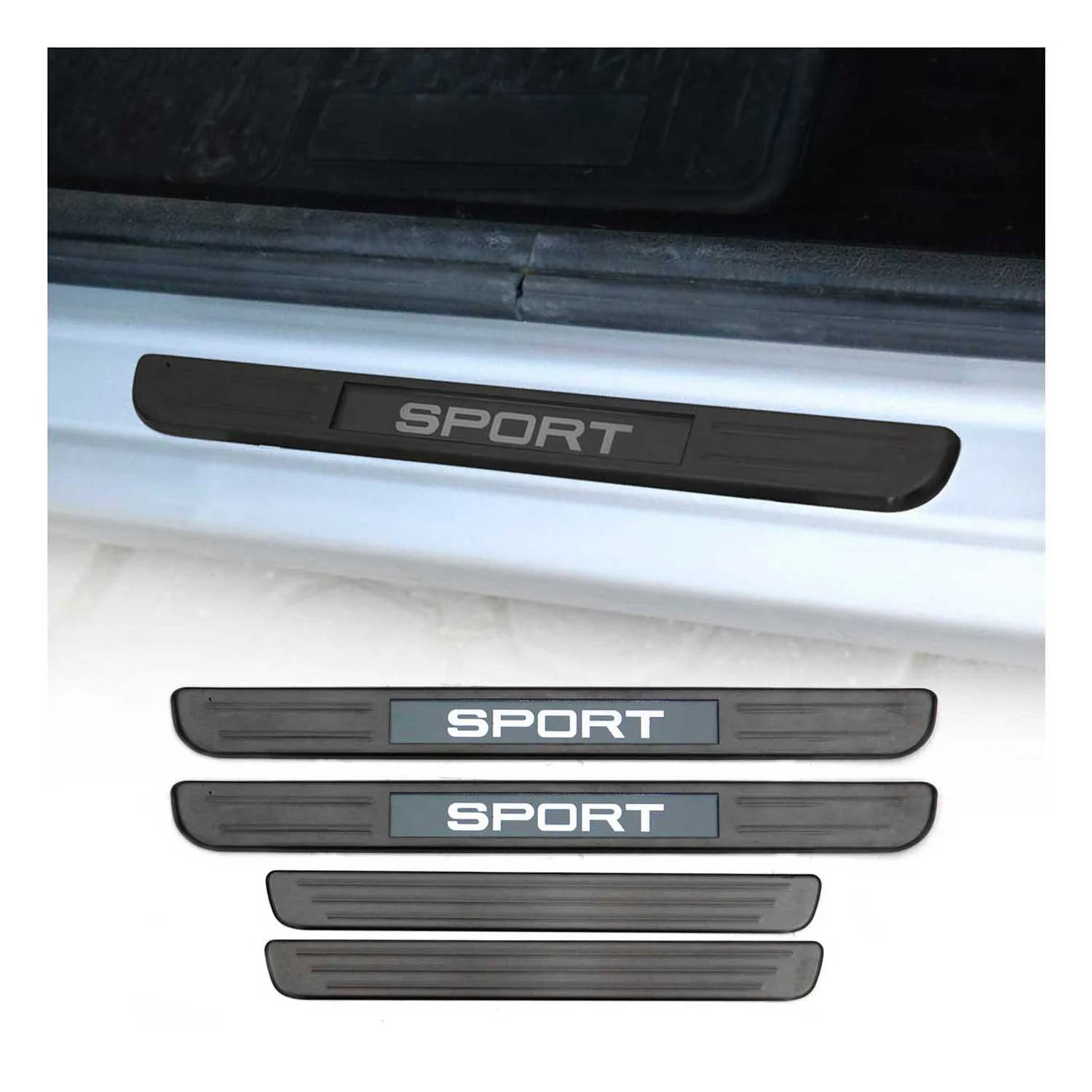 OMAC U028478 Illuminated Brushed Black Door Sill Covers w Sport Logo