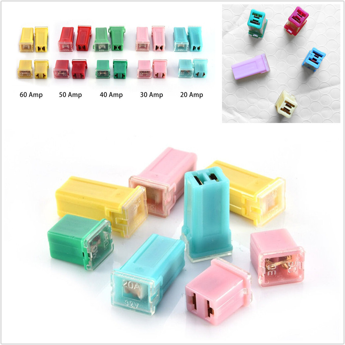 Automotive Mini Square Fuse Assortment Kit 20A 30A 40A 50A 60A AMP W/Box For Car