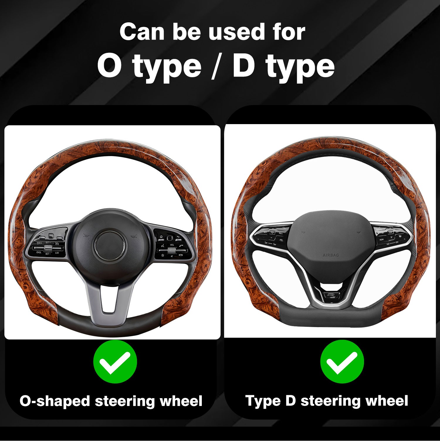 Leather Carbon Fiber Grain Car Steering Wheel Cover Universal Size 14.5-15″