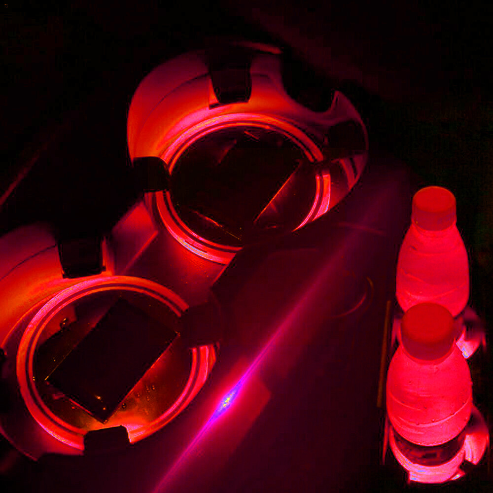 2pcs Red LED Solar Cup Pad Car Light Cover Interior Decoration Light Accessories