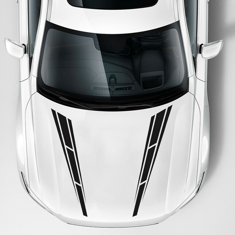 2pcs 31.5” Black Sport Racing Stripes Graphic Front Hood Vinyl Decal Sticker
