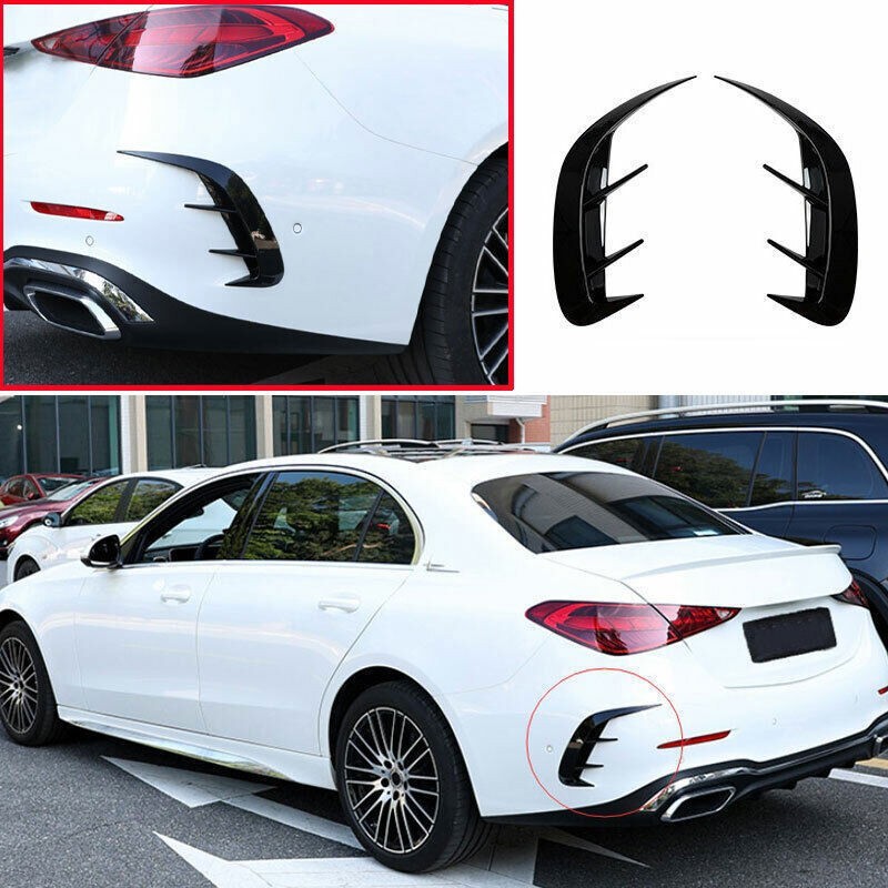 Bright Black ABS Rear Bumper Lip Spoiler Fins Canards For Benz C-Class 2022-2025