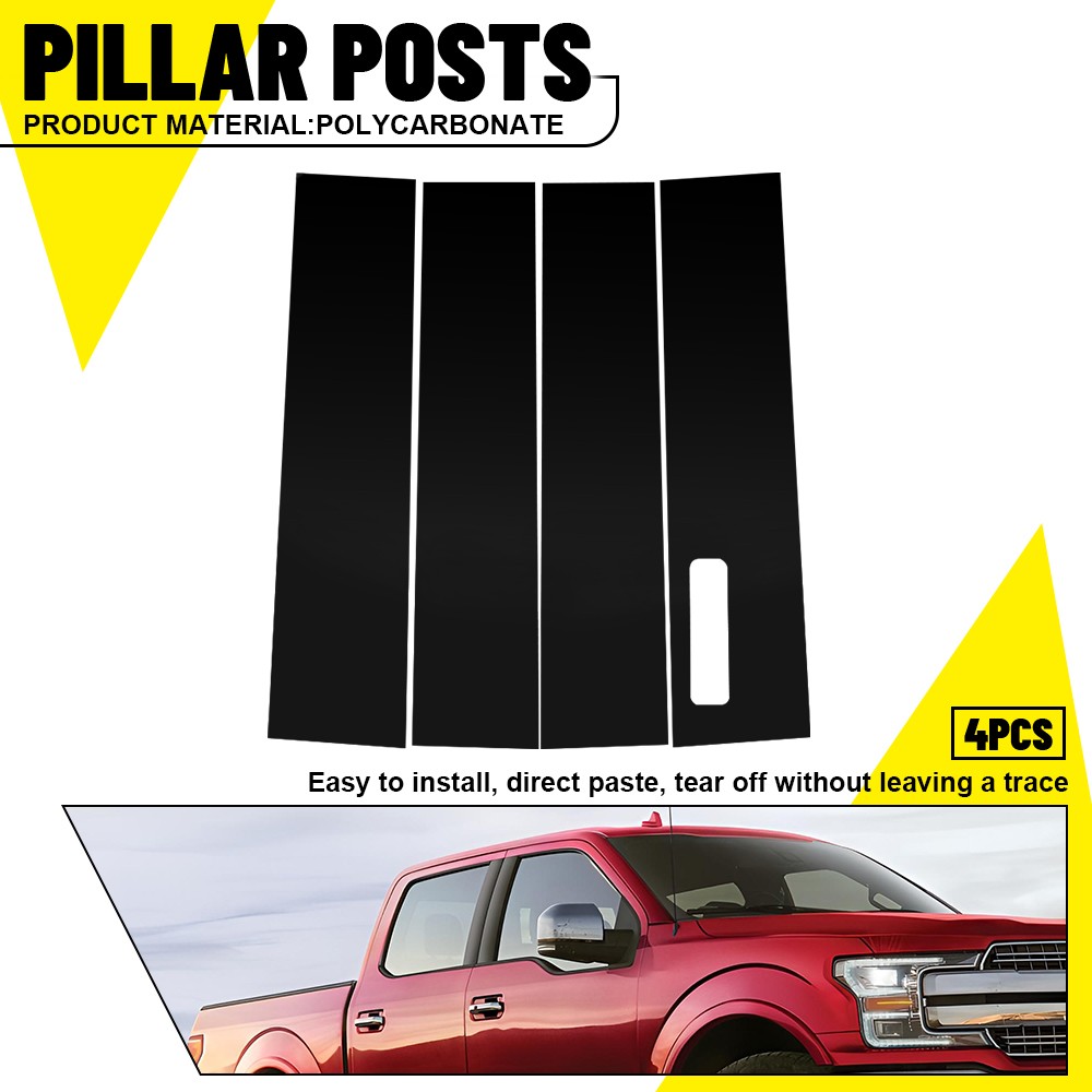 4x Window Posts Pillar Trim For 15-2021 Ford F-150 with Keypad Accessories Black