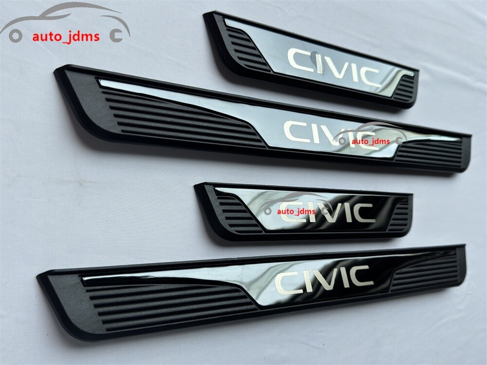 For Honda Civic Red Steel Accessories Door Sill Protector Scuff Plate Trims 4pcs