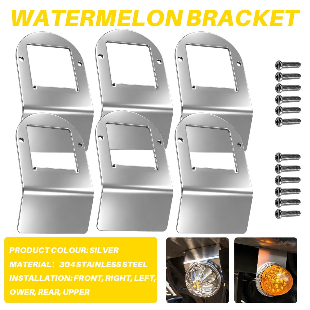 6x Watermelon Under Front Frame Light Bracket Stainless Steel Mounts Only Silver